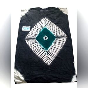 Women's Black, White & Green Tie Dye Kaftan with Kimono Sleeves, Size Small/Med